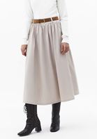 Bayan Bej Ultra Yüksek Bel Kemerli Etek