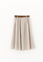 Bayan Bej Ultra Yüksek Bel Kemerli Etek