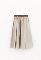 Bayan Bej Ultra Yüksek Bel Kemerli Etek