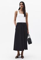 Bayan Siyah Kemer Detaylı Uzun Etek