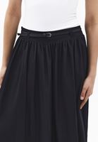 Bayan Siyah Kemer Detaylı Uzun Etek