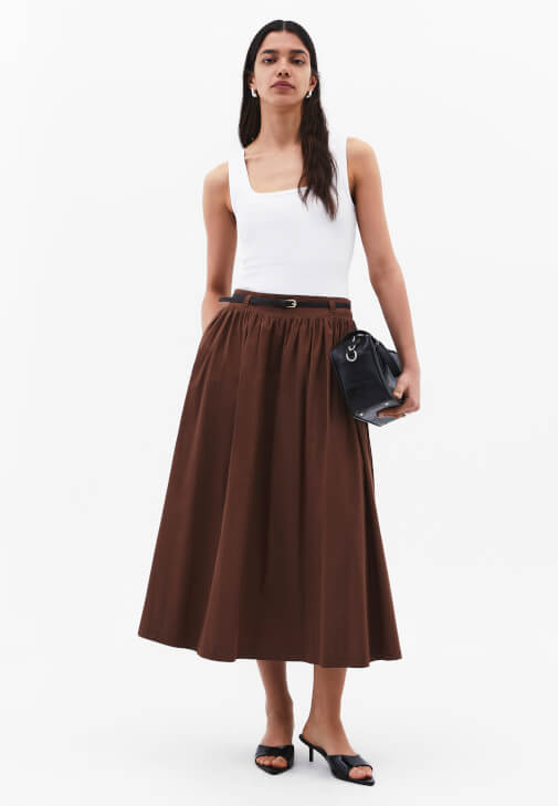  Kemer Detaylı Uzun Etek