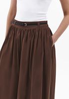 Bayan Kahverengi Kemer Detaylı Uzun Etek