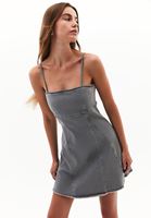 Bayan Gri Denim Mini Elbise