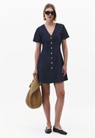 Bayan Mavi Keten Karışımlı Denim Elbise