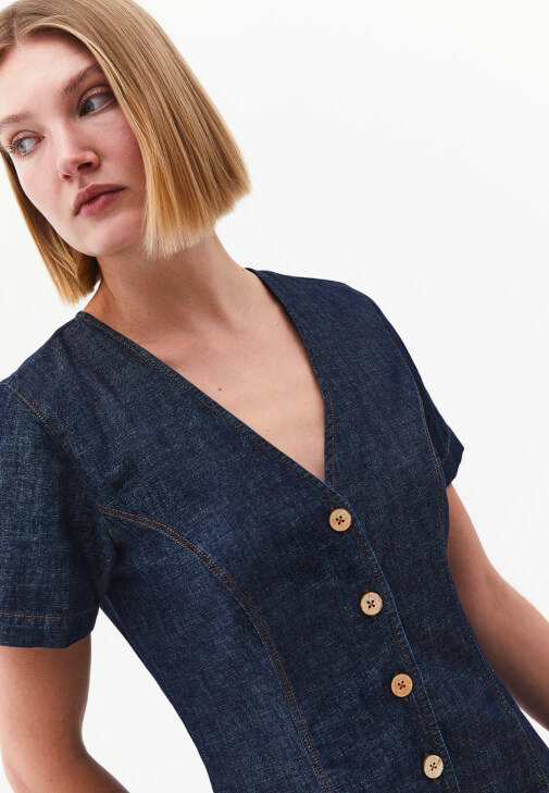 Keten Denim Elbise ve Babet Kombini