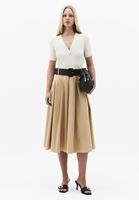 Bayan Bej Kemer Detaylı Midi Elbise