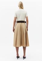 Bayan Bej Kemer Detaylı Midi Elbise