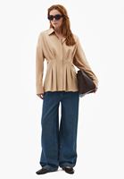 Bayan Bej Pile Detaylı Gömlek