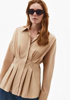 Bayan Bej Pile Detaylı Gömlek