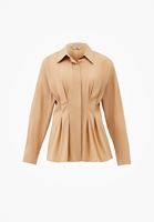 Bayan Bej Pile Detaylı Gömlek
