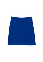 Bayan Mavi Orta Bel Triko Mini Etek