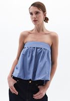 Bayan Mavi Bağlama Detaylı Balon Bluz