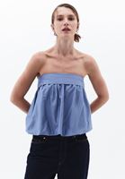 Bayan Mavi Bağlama Detaylı Balon Bluz