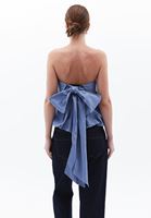 Bayan Mavi Bağlama Detaylı Balon Bluz