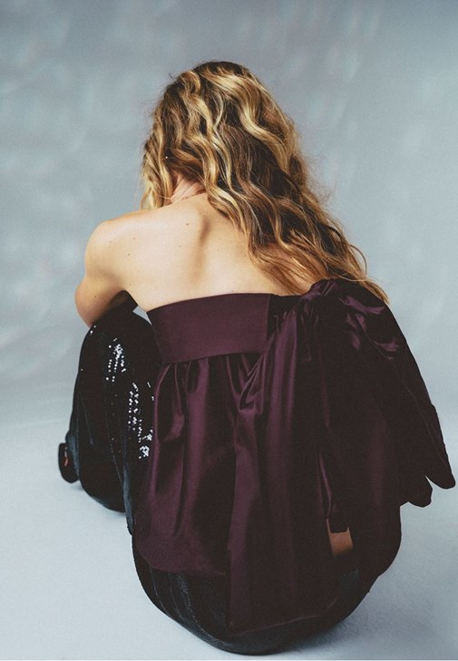 Mor Bağlama Detaylı Balon Bluz