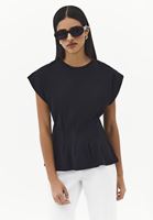 Bayan Siyah Bel Detaylı Tişört