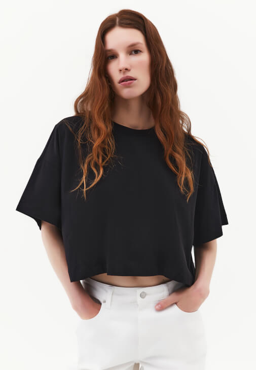 Siyah Oversize Crop Tişört