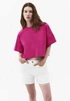 Bayan Pembe Oversize Crop Tişört