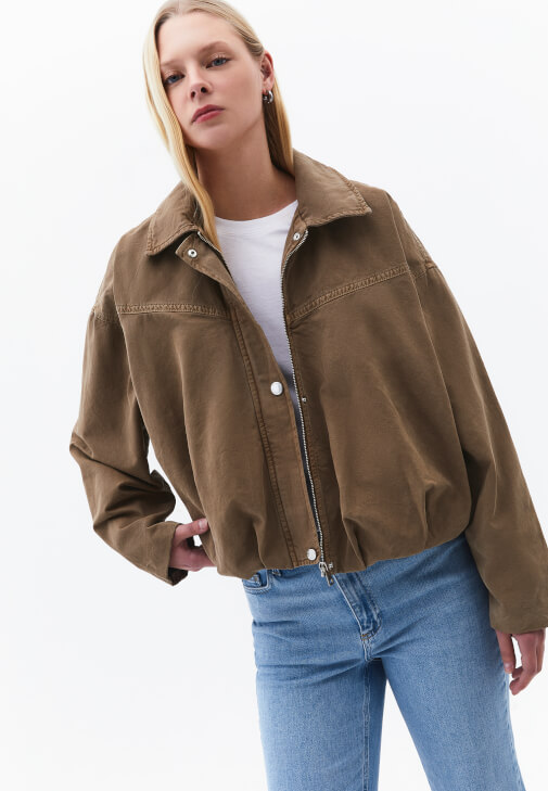 Bej Oversize Bomber Ceket