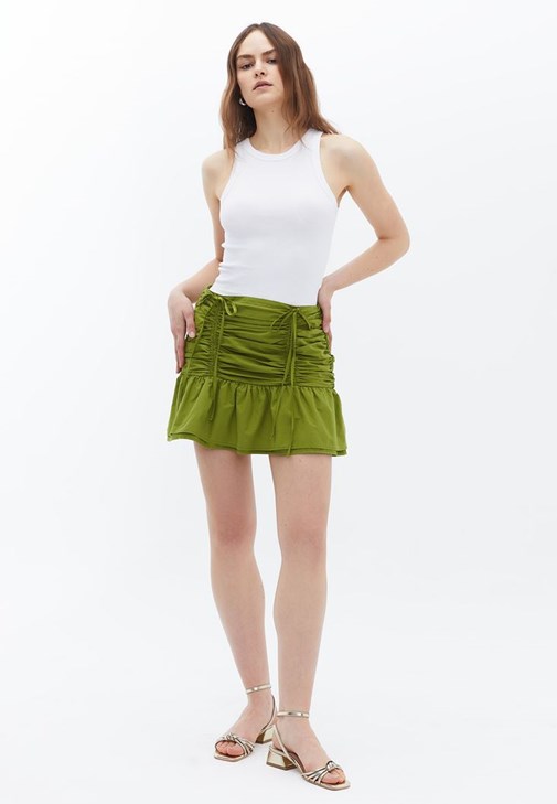 Yeşil Orta Bel Mini Etek