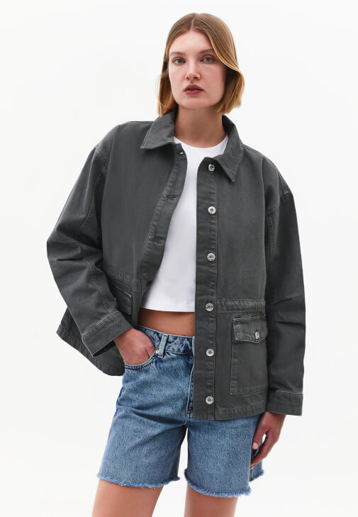 Haki Cep Detaylı Ceket