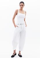 Bayan Beyaz Yüksek Bel Barrel-Fit Pantolon