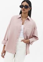 Bayan Pembe Cep Detaylı Oversize Gömlek