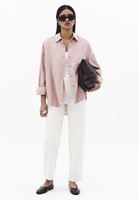 Bayan Pembe Cep Detaylı Oversize Gömlek