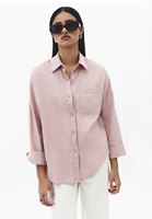 Bayan Pembe Cep Detaylı Oversize Gömlek