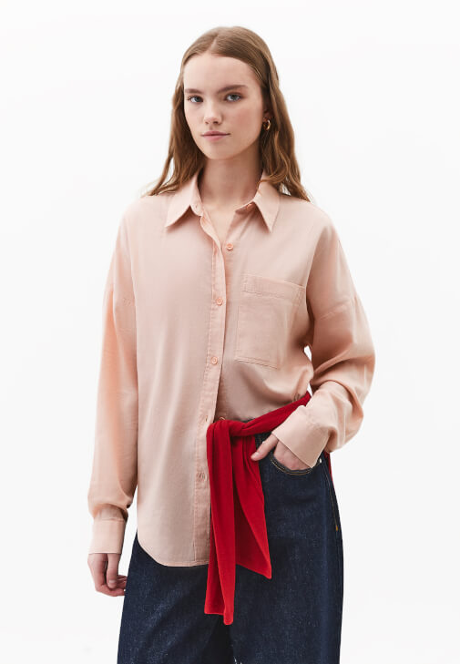 Pembe Cep Detaylı Oversize Gömlek