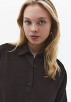 Bayan Kahverengi Cep Detaylı Oversize Gömlek