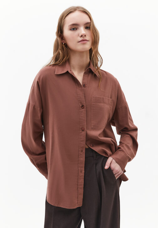 Kahverengi Cep Detaylı Oversize Gömlek