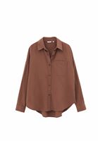 Bayan Kahverengi Cep Detaylı Oversize Gömlek