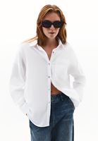 Bayan Beyaz Cep Detaylı Oversize Gömlek