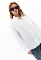 Bayan Beyaz Cep Detaylı Oversize Gömlek