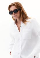 Bayan Beyaz Cep Detaylı Oversize Gömlek