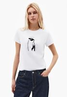 Bayan Beyaz Sıfır Yaka Baskılı Tişört