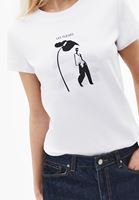 Bayan Beyaz Sıfır Yaka Baskılı Tişört