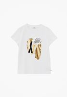 Bayan Beyaz Sıfır Yaka Baskılı Tişört