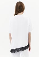 Bayan Beyaz Dantel Detaylı Oversize Tişört