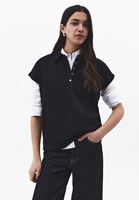 Bayan Siyah Polo Yaka Düğmeli Tişört