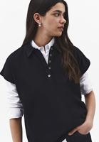 Bayan Siyah Polo Yaka Düğmeli Tişört