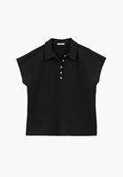 Bayan Siyah Polo Yaka Düğmeli Tişört
