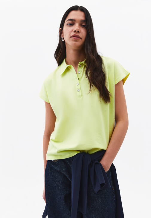 Yeşil Polo Yaka Düğmeli Tişört