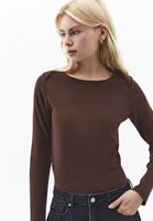 Bayan Kahverengi Pamuklu Bot Yaka Tişört