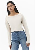 Bayan Bej Pamuklu Bot Yaka Tişört