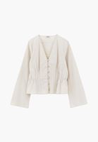 Bayan Krem V Yaka Düğmeli Bluz