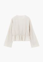 Bayan Krem V Yaka Düğmeli Bluz