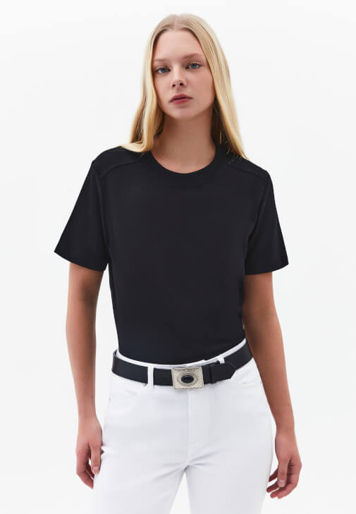 Siyah Pamuklu Sıfır Yaka Tişört